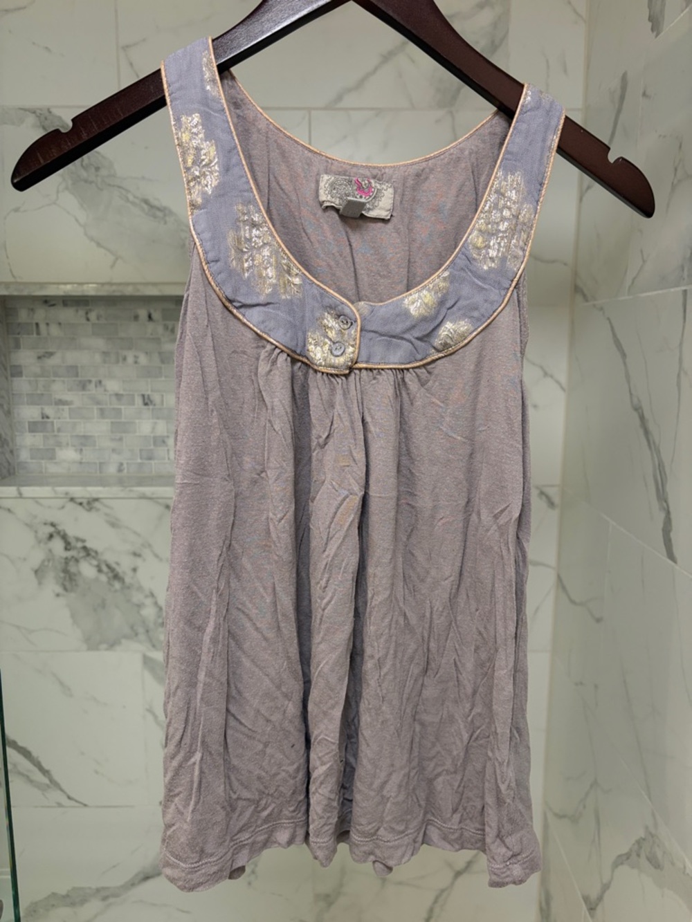 Gray Sleeveless Tunic with Silver Trim
